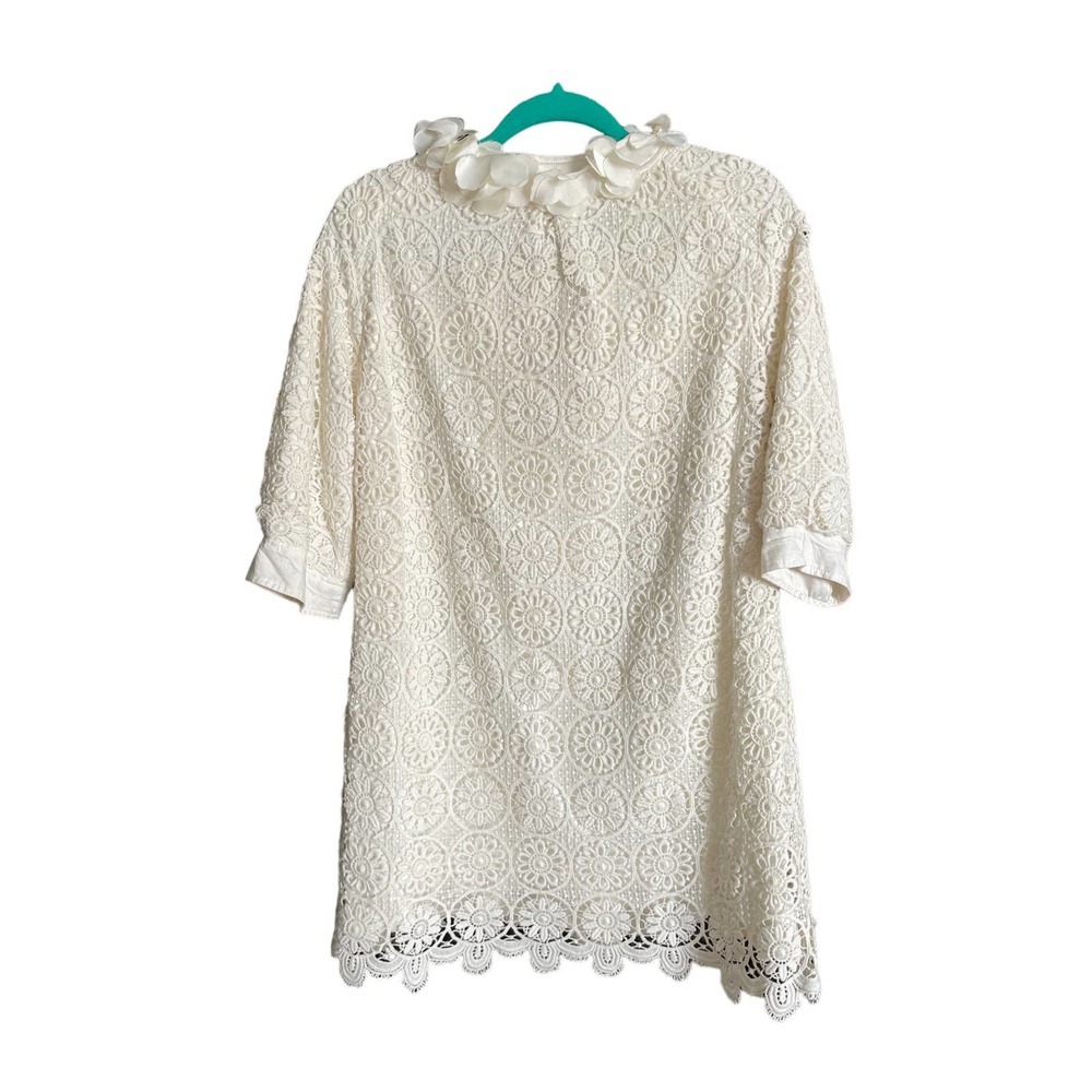 Fumblin Foe Womens 100% Cotton Lace Mini Dress Ruffle Neck Short Sleeve Size S